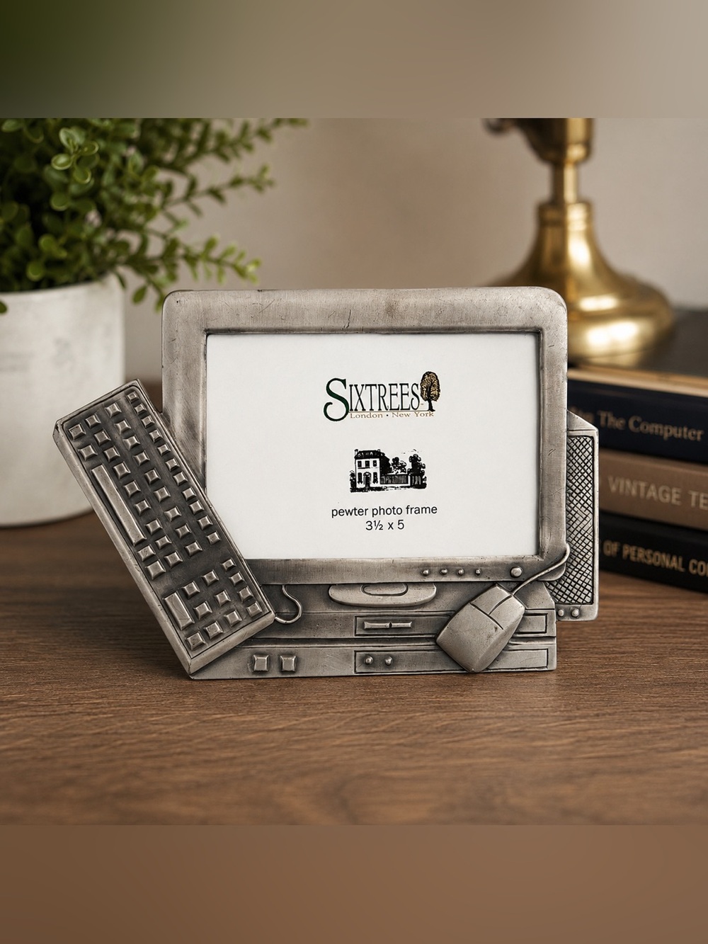Six Trees Pewter Computer Photo Frame Desktop PC Vintage Retro Office Decor